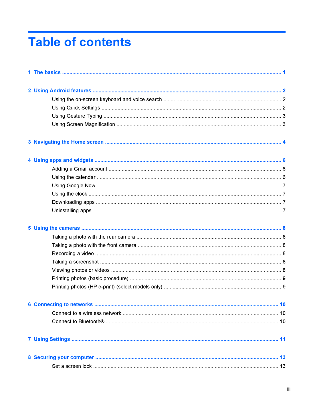 HP Book x2 E4A99UA#ABA manual Table of contents 