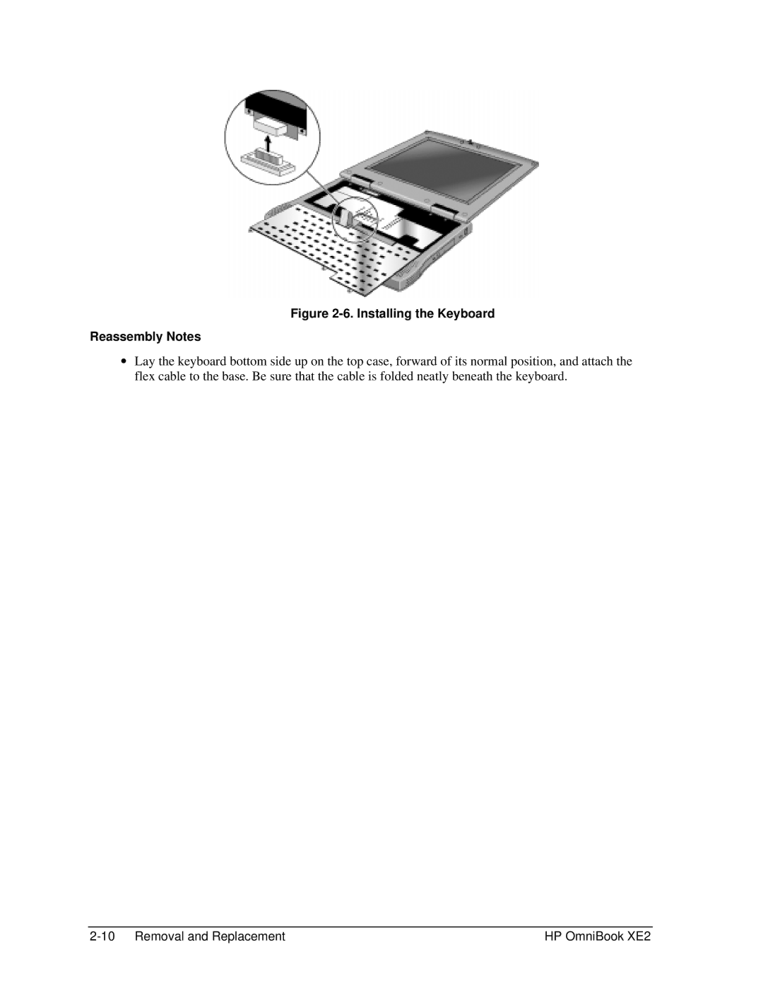 HP book XE2 manual Installing the Keyboard Reassembly Notes 