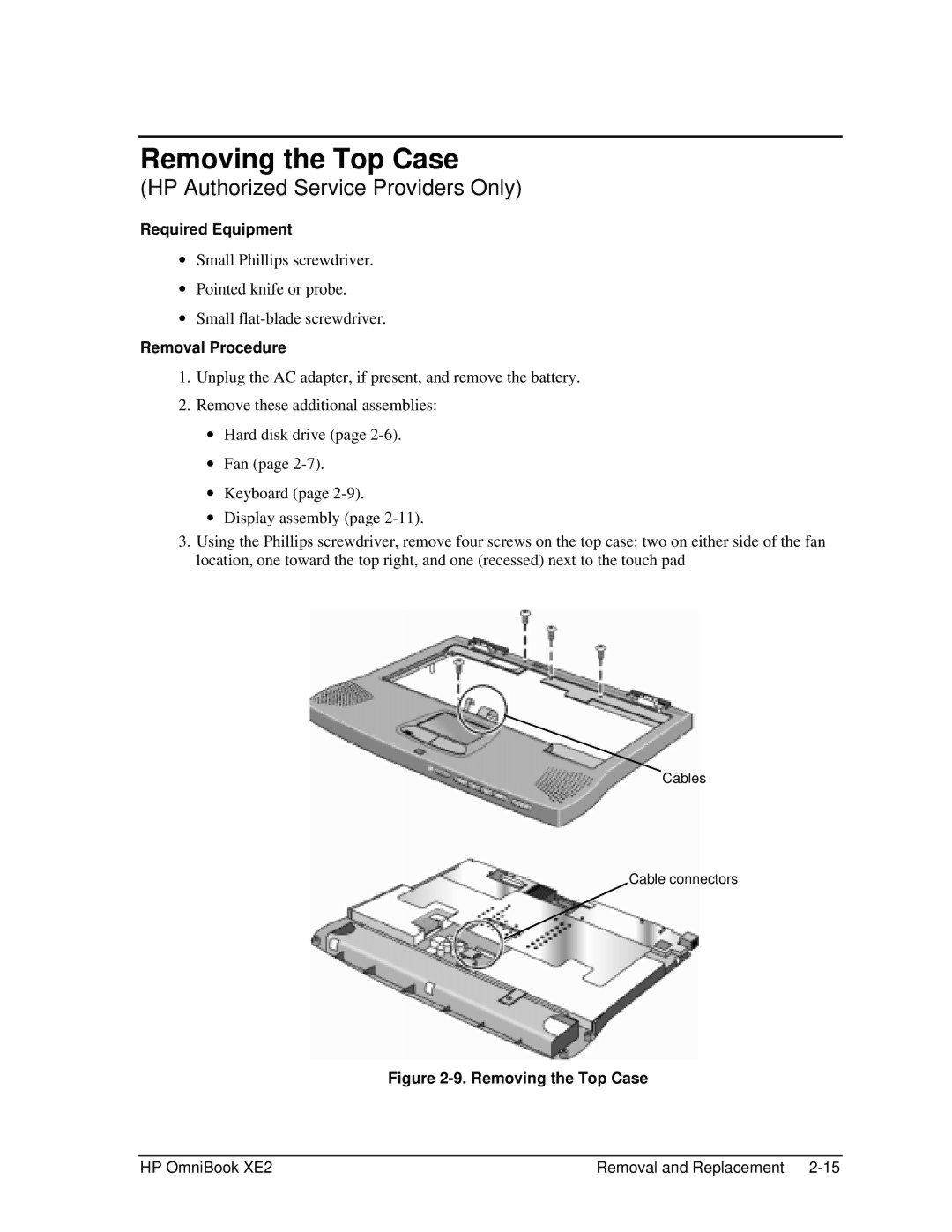 HP book XE2 manual Removing the Top Case 