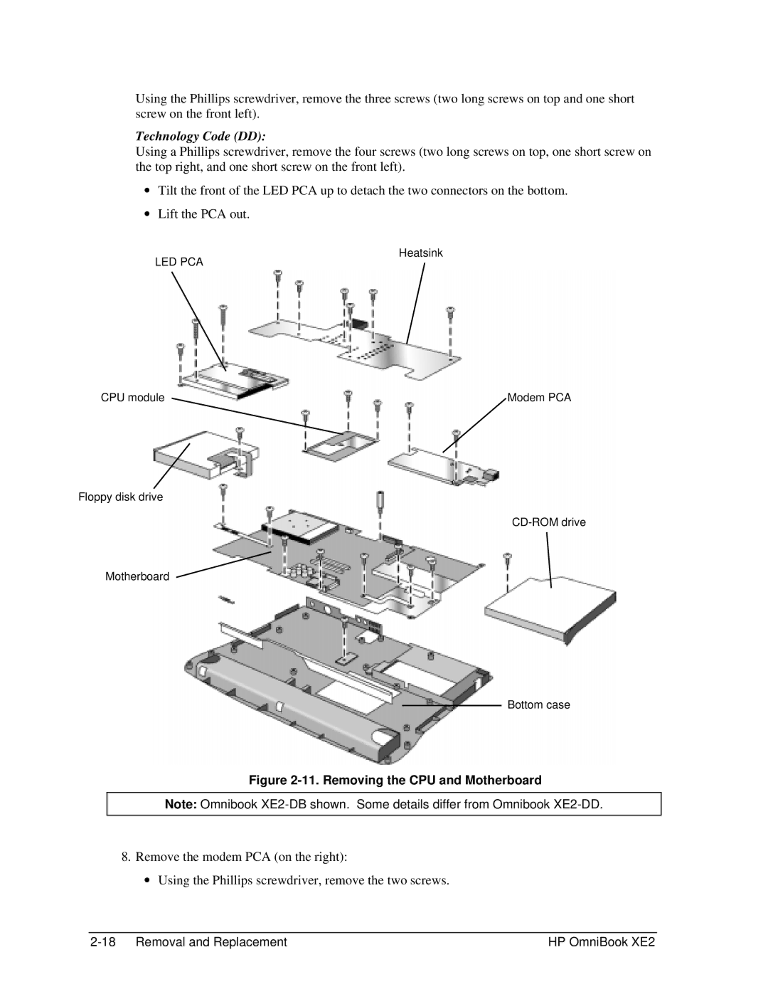 HP book XE2 manual Removing the CPU and Motherboard 