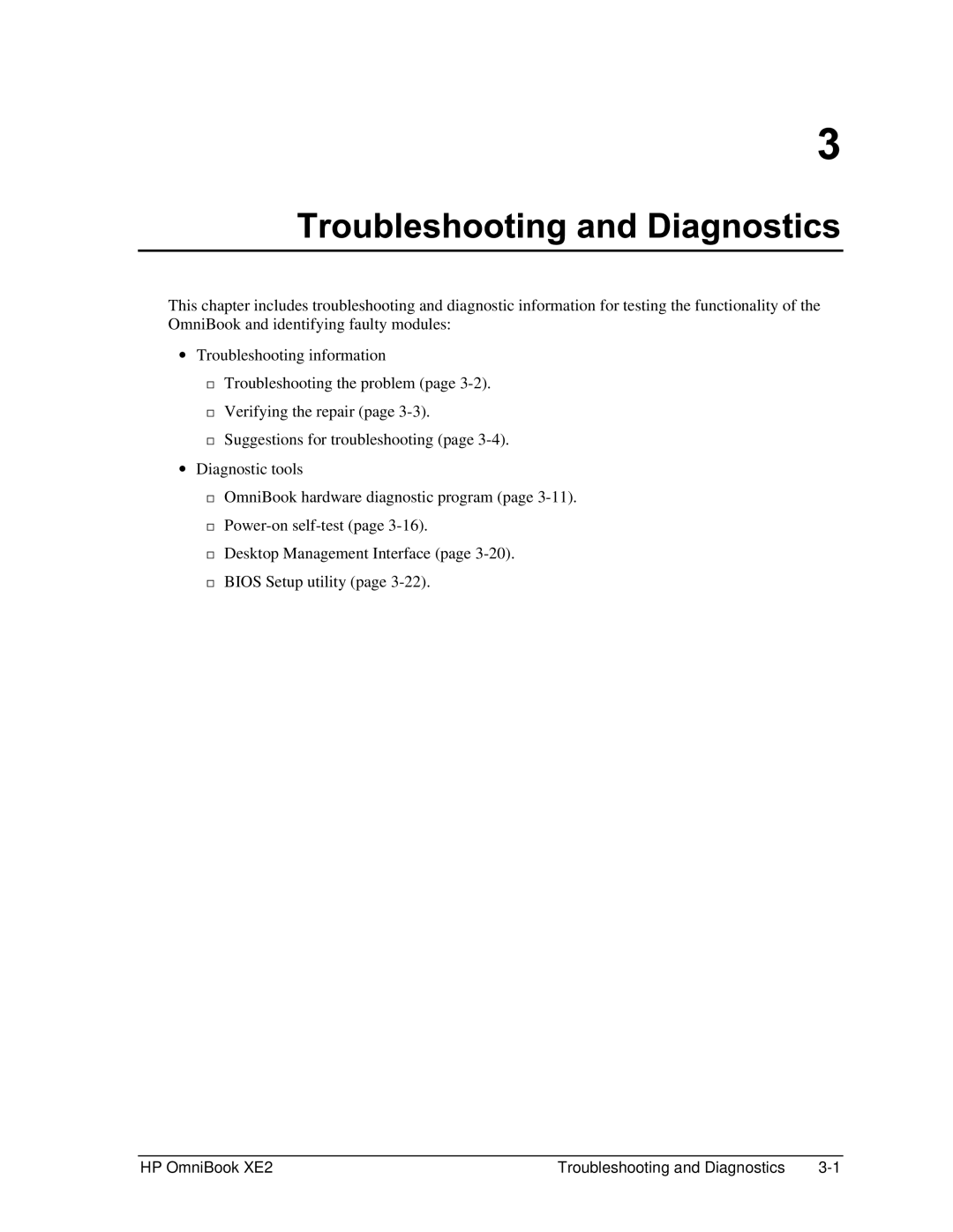 HP book XE2 manual HP OmniBook XE2 Troubleshooting and Diagnostics 