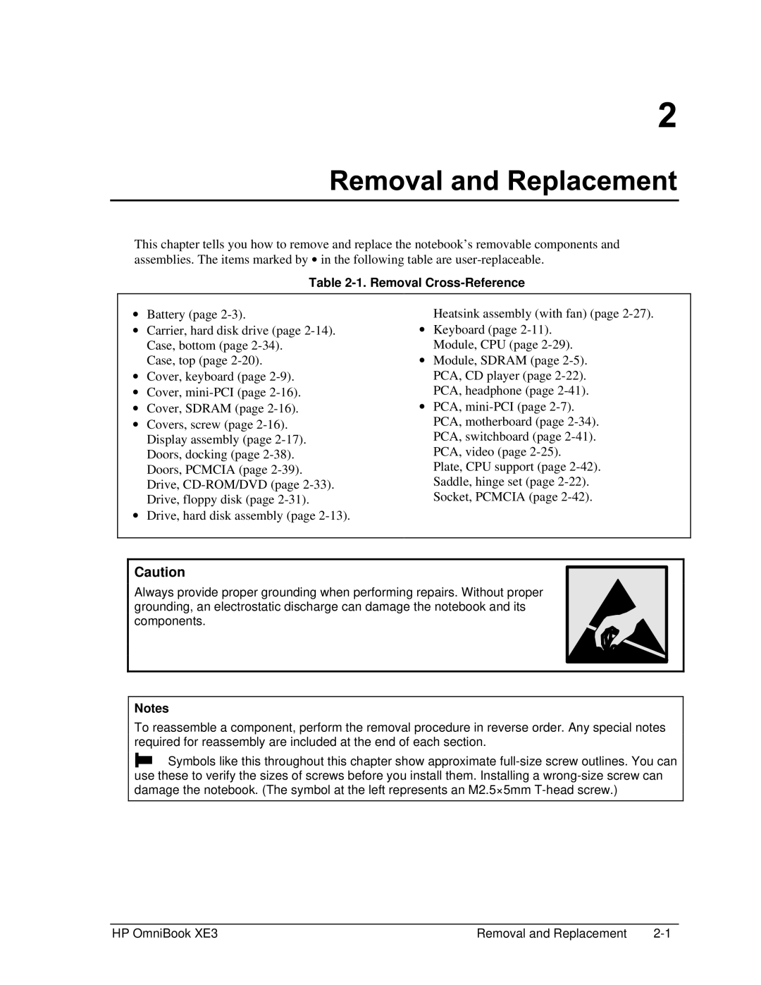 HP BOOK XE3 manual Removal Cross-Reference 