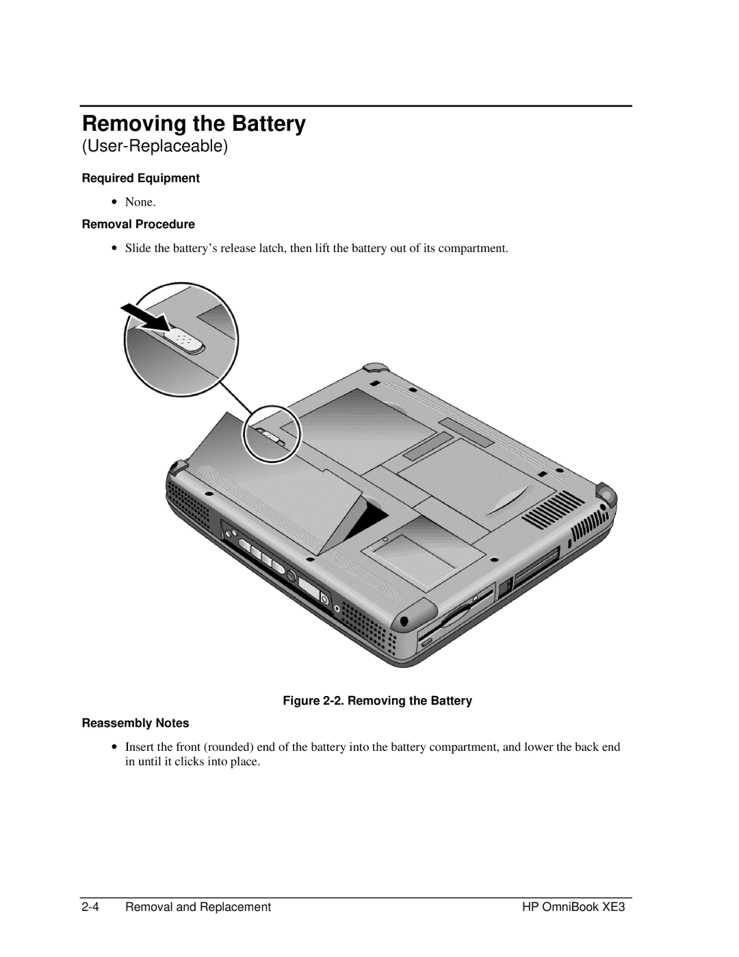 HP BOOK XE3 manual Removing the Battery, Removal Procedure 