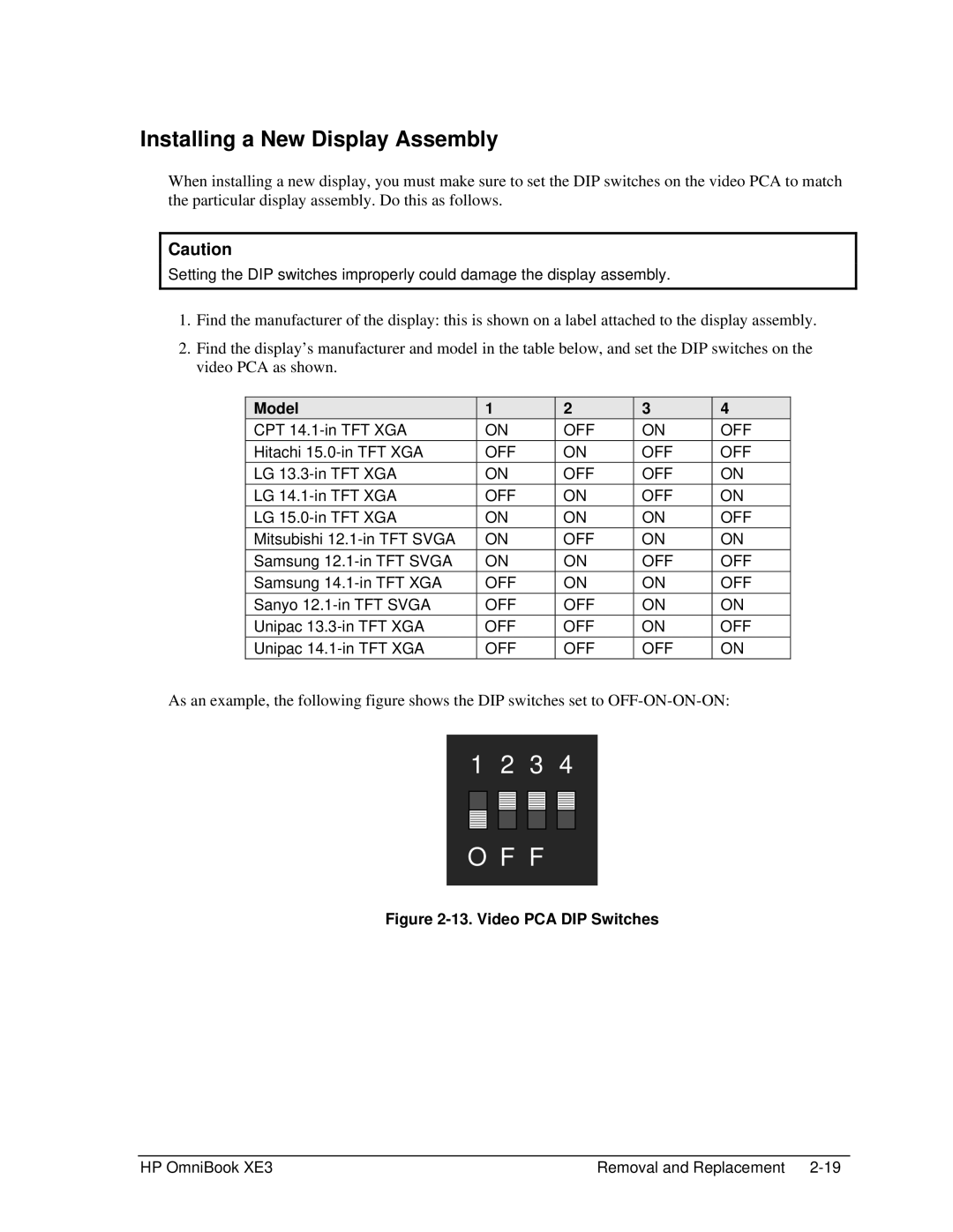 HP BOOK XE3 manual Installing a New Display Assembly, Model 