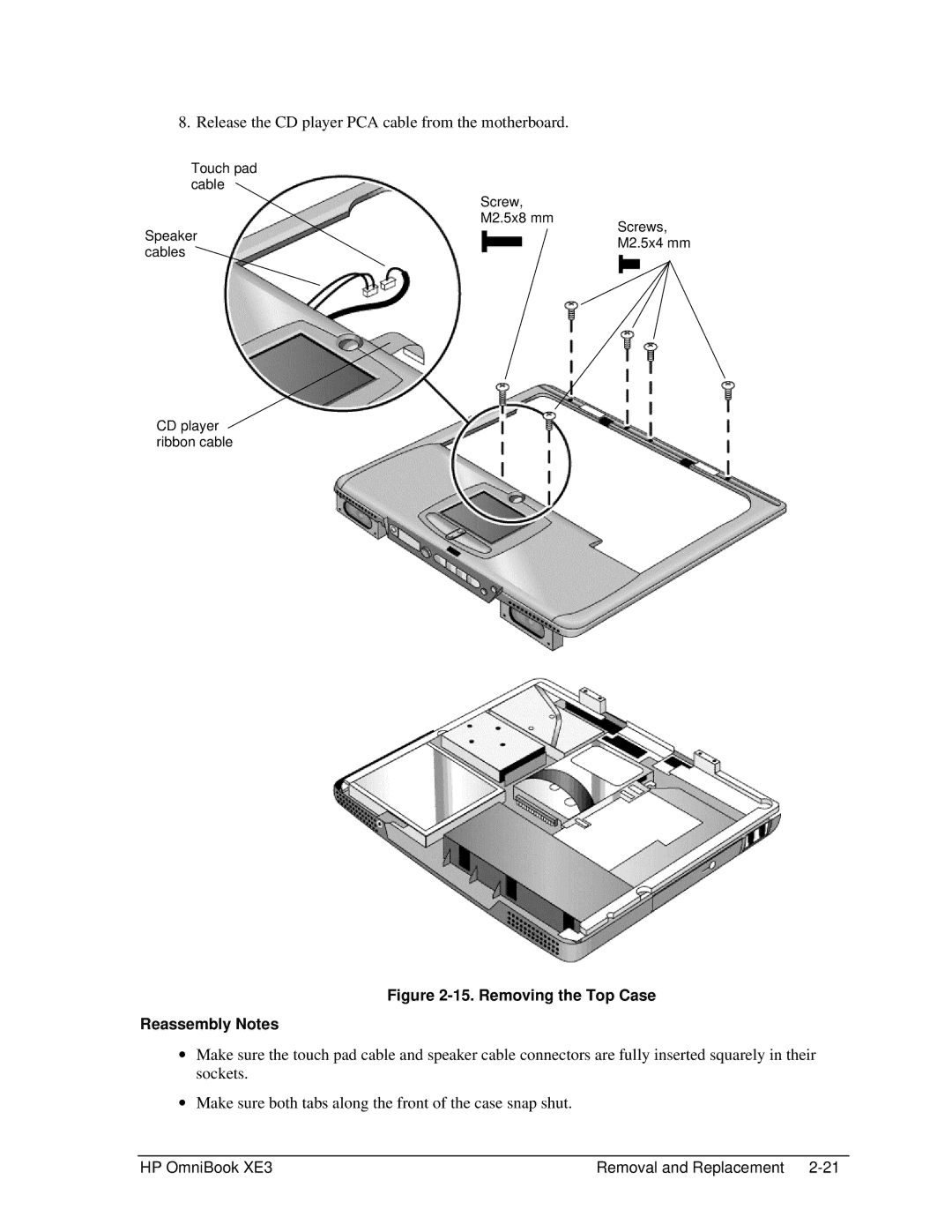 HP BOOK XE3 manual Release the CD player PCA cable from the motherboard 