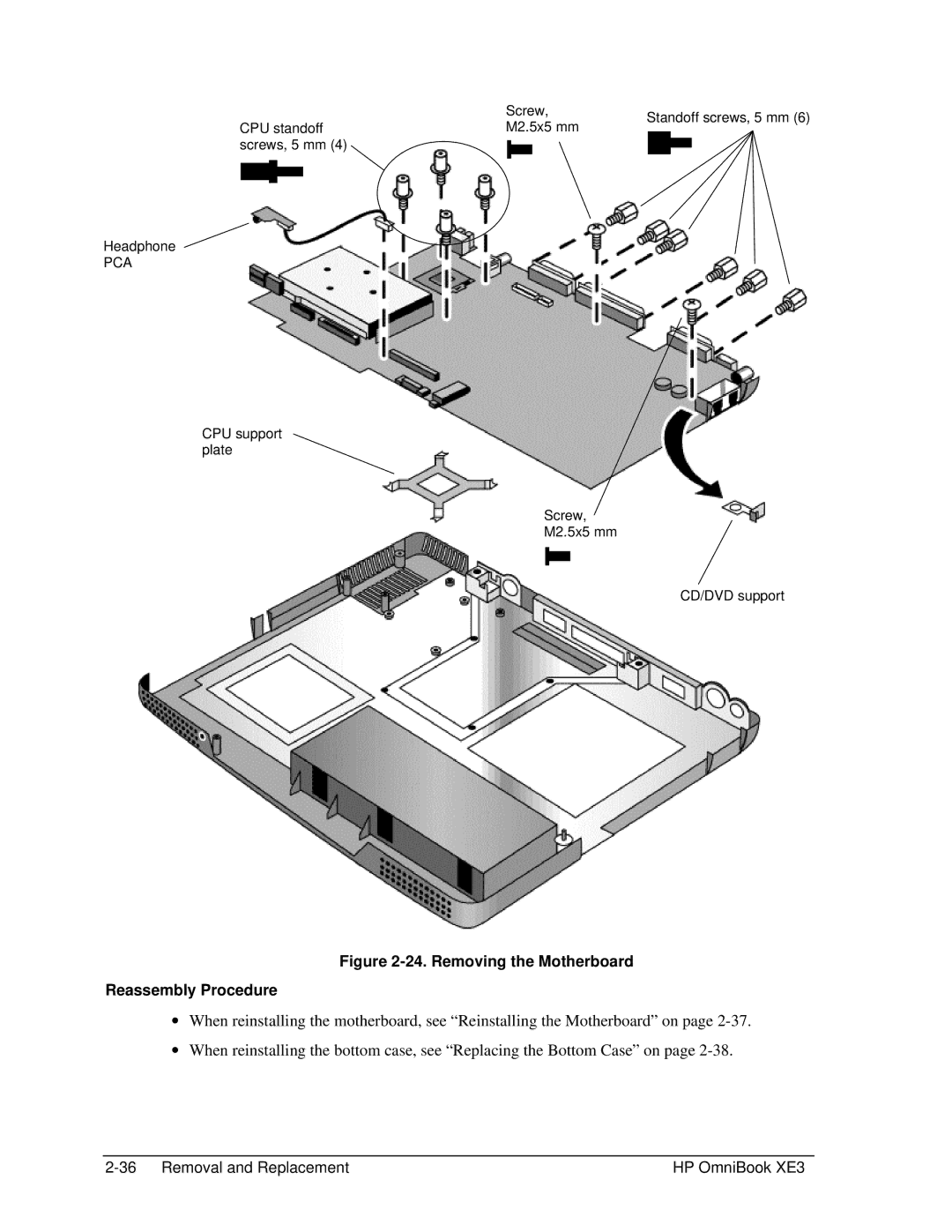 HP BOOK XE3 manual Removing the Motherboard Reassembly Procedure 