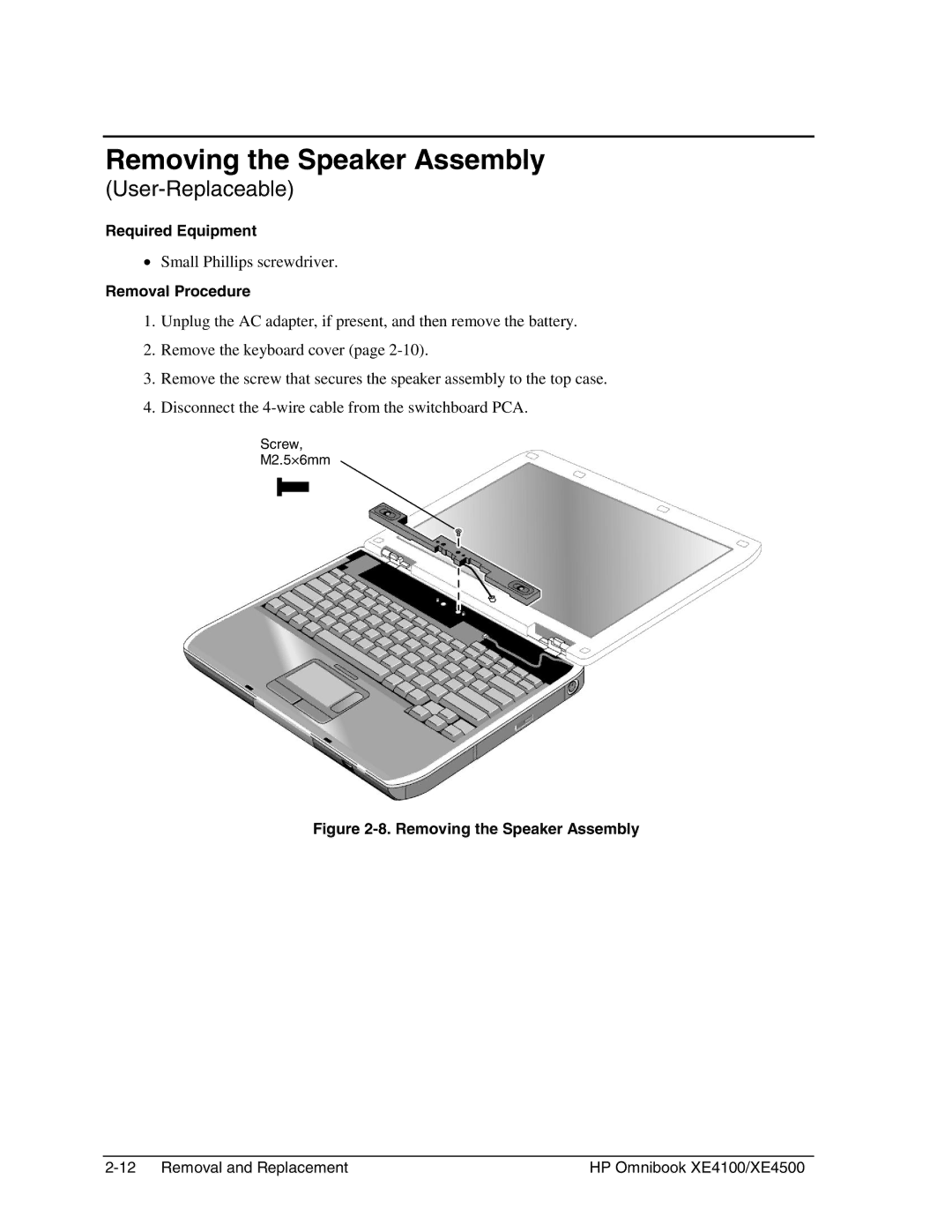 HP BOOK XE4500 manual Removing the Speaker Assembly 