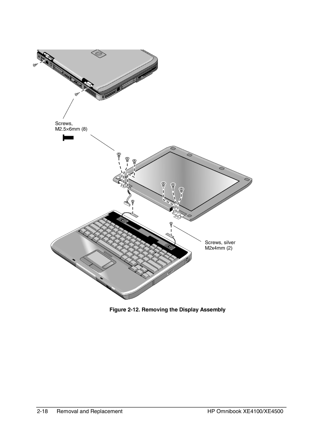 HP BOOK XE4500 manual Removing the Display Assembly 