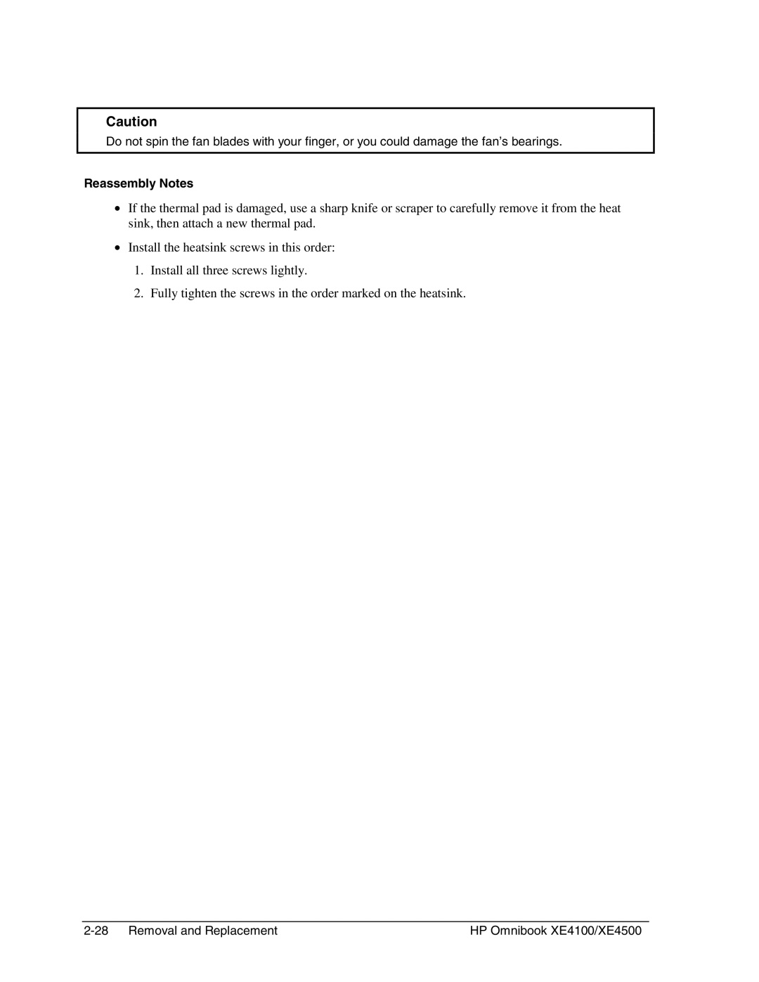 HP BOOK XE4500 manual Reassembly Notes 