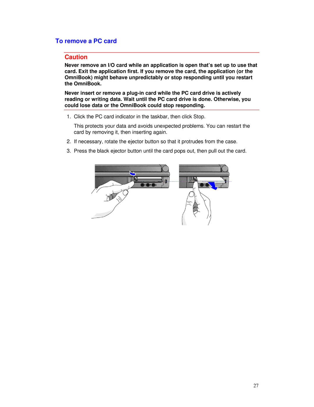 HP Book manual To remove a PC card 