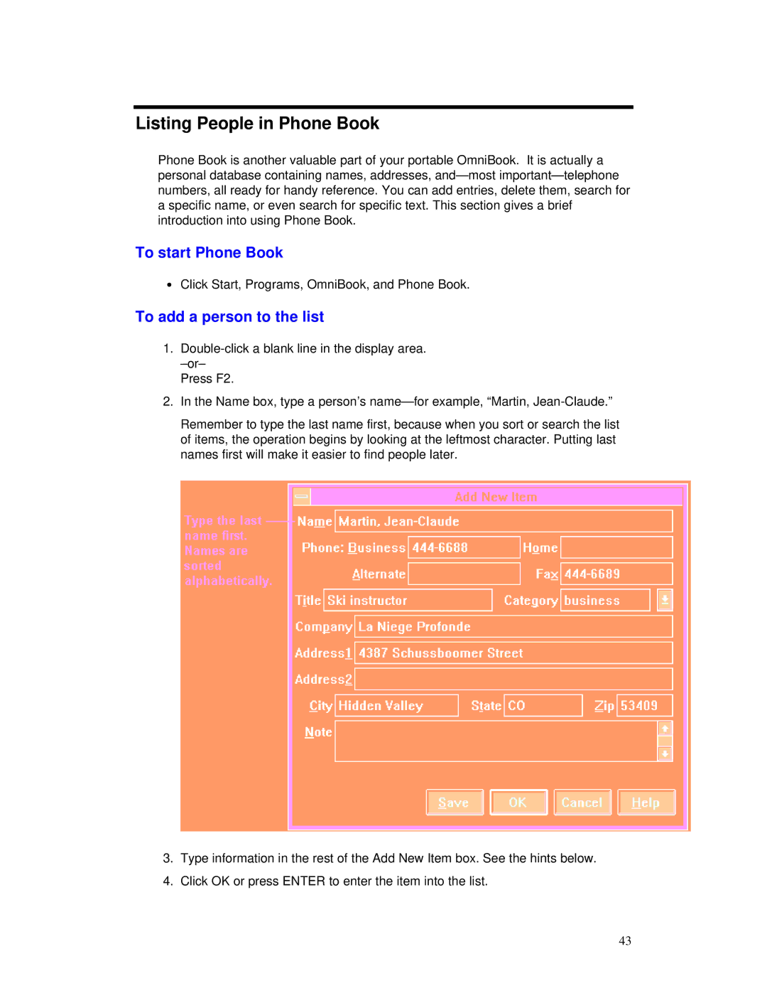 HP manual Listing People in Phone Book, To start Phone Book, To add a person to the list 
