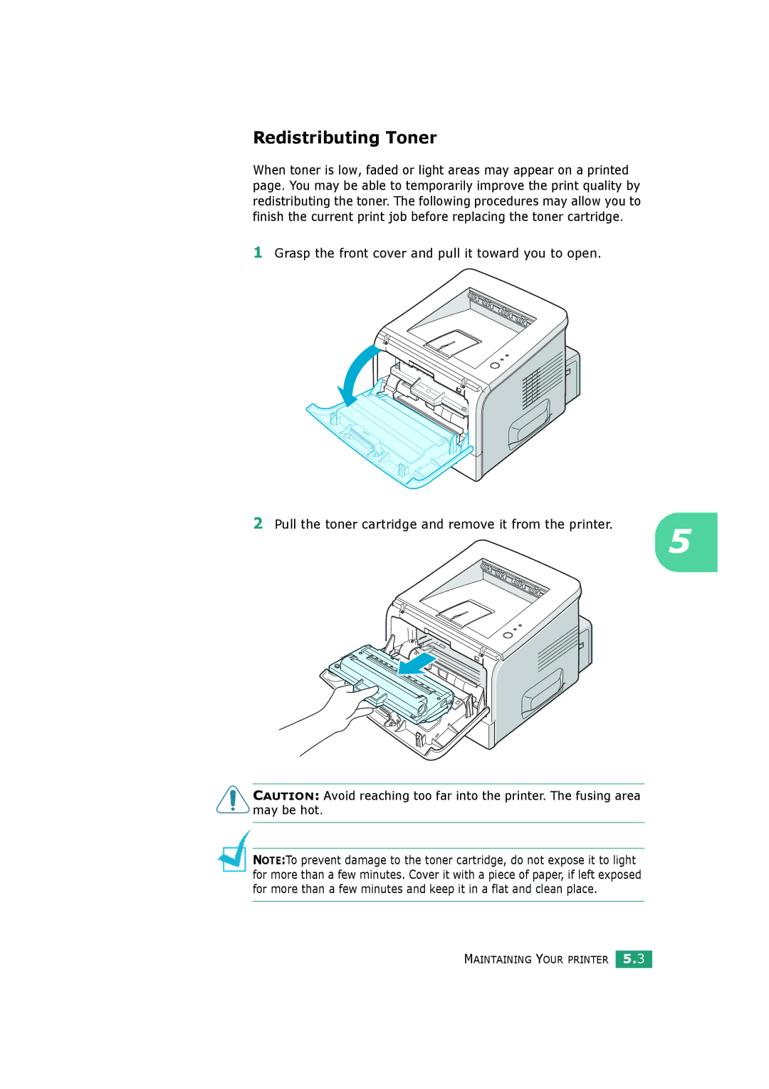 HP BP20N manual Redistributing Toner 