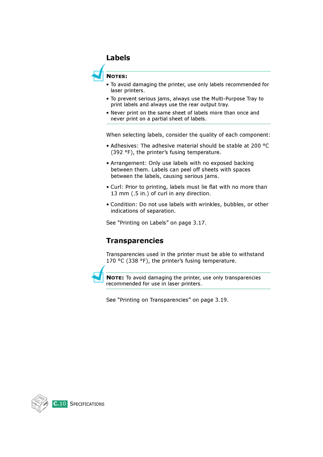 HP BP20N manual Labels, See Printing on Transparencies on 