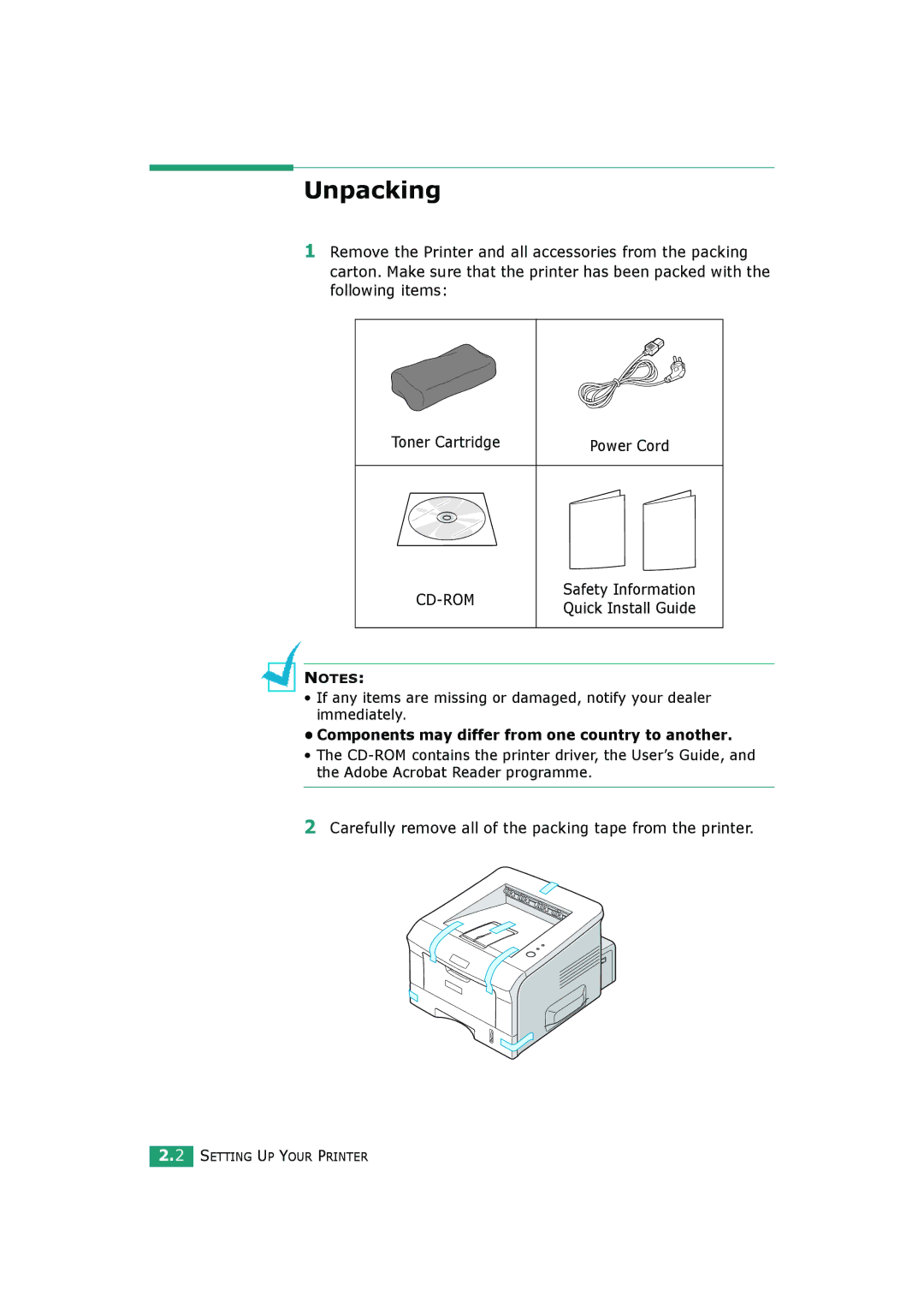 HP BP20N manual Unpacking, Components may differ from one country to another 