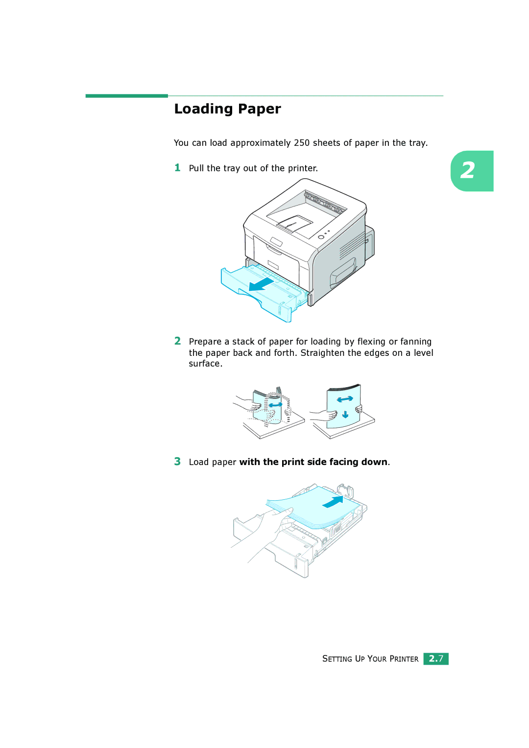 HP BP20N manual Loading Paper, Load paper with the print side facing down 