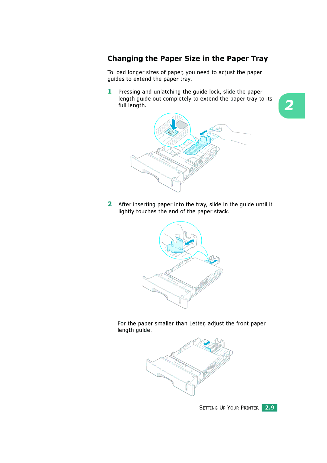 HP BP20N manual Changing the Paper Size in the Paper Tray, Full length 