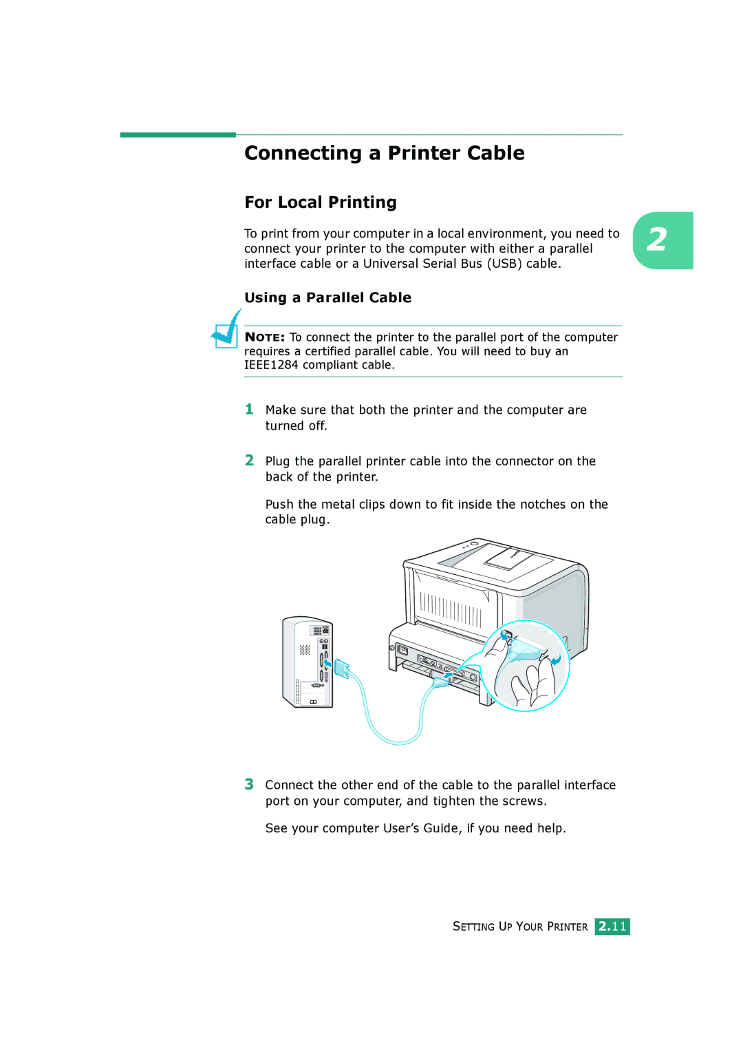 HP BP20N manual Connecting a Printer Cable, For Local Printing, Using a Parallel Cable 