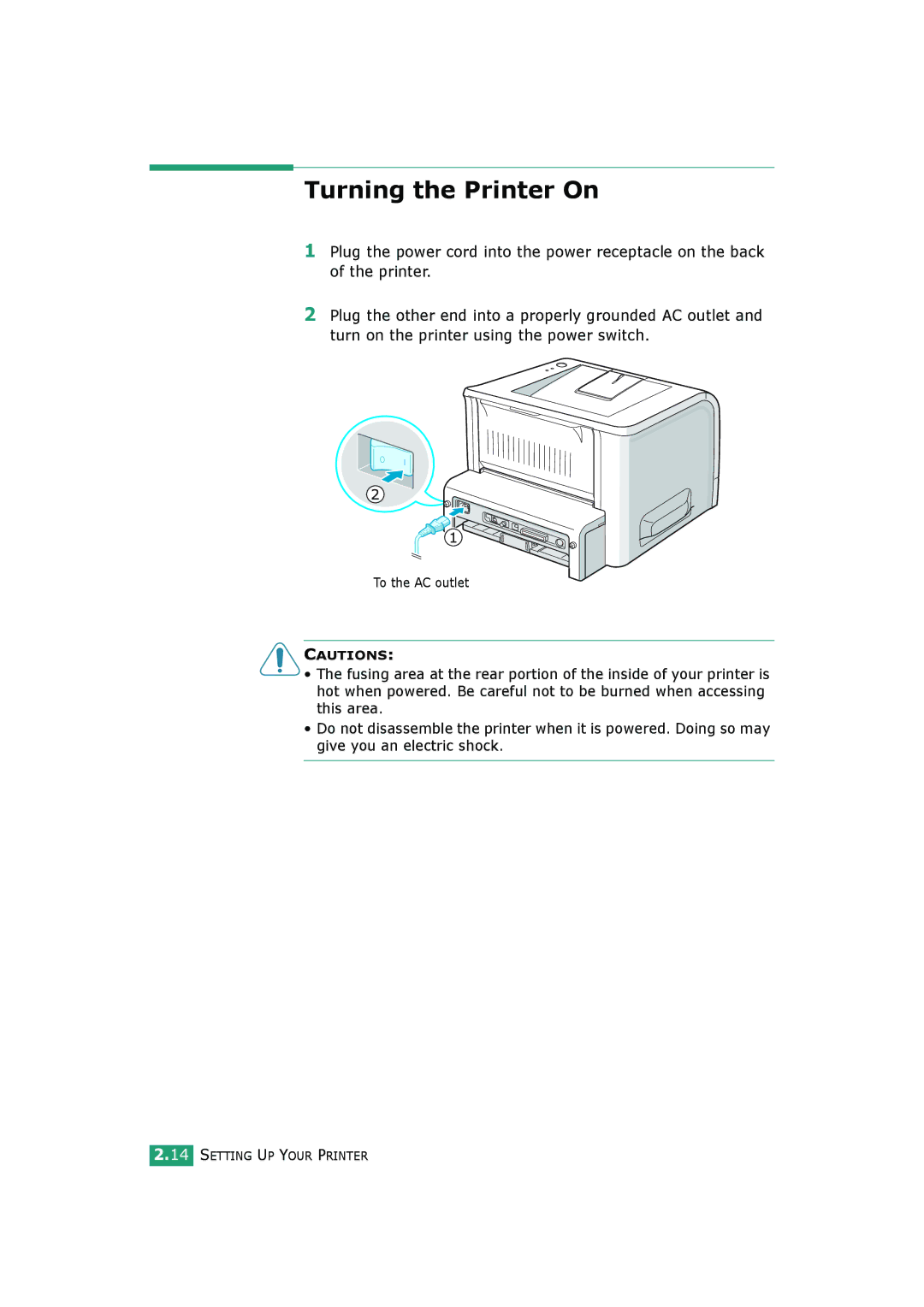 HP BP20N manual Turning the Printer On 