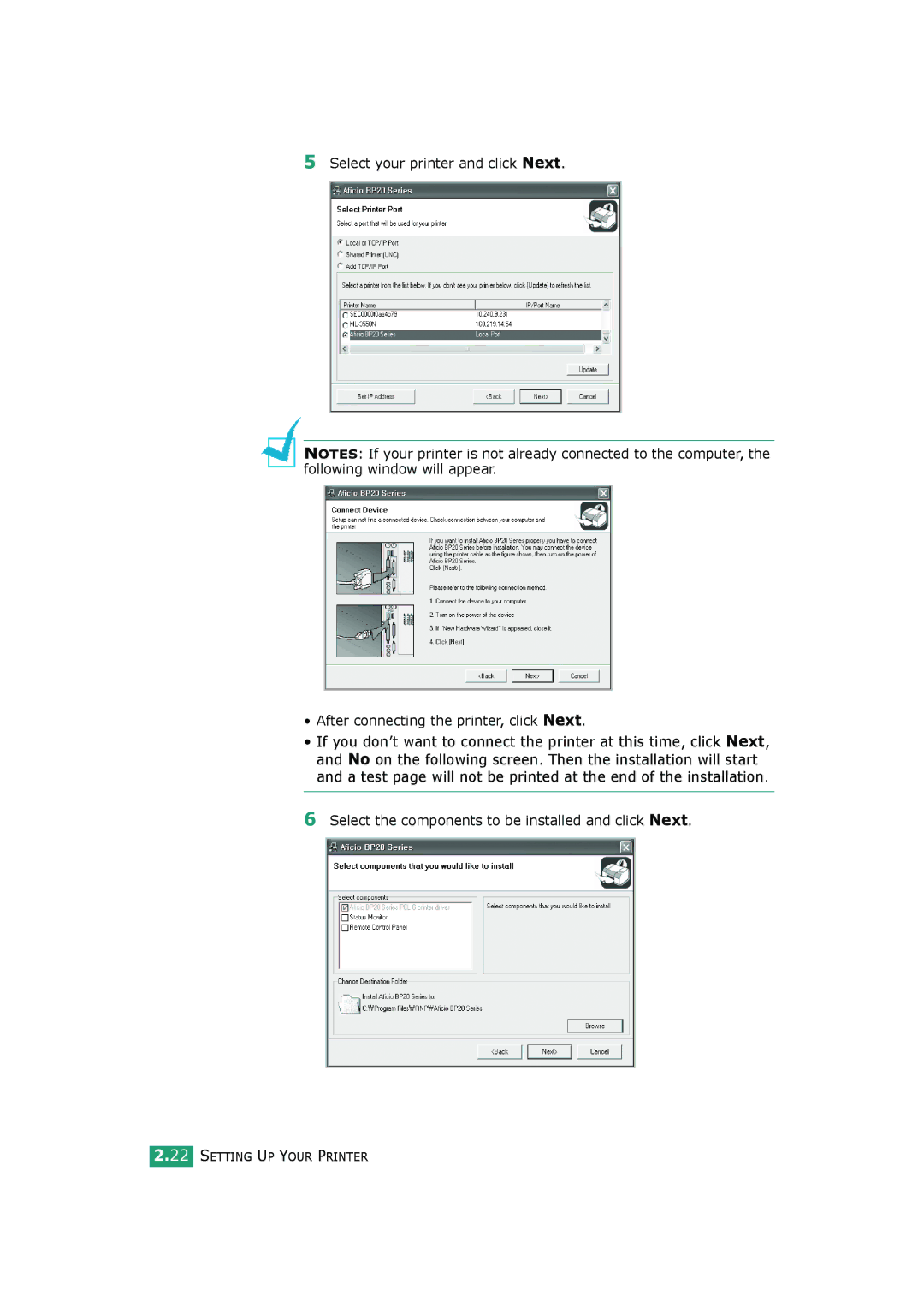 HP BP20N manual Select the components to be installed and click Next 