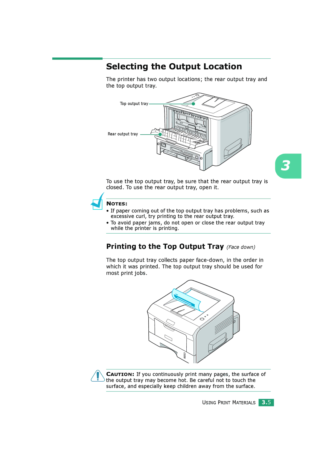 HP BP20N manual Selecting the Output Location, Printing to the Top Output Tray Face down 