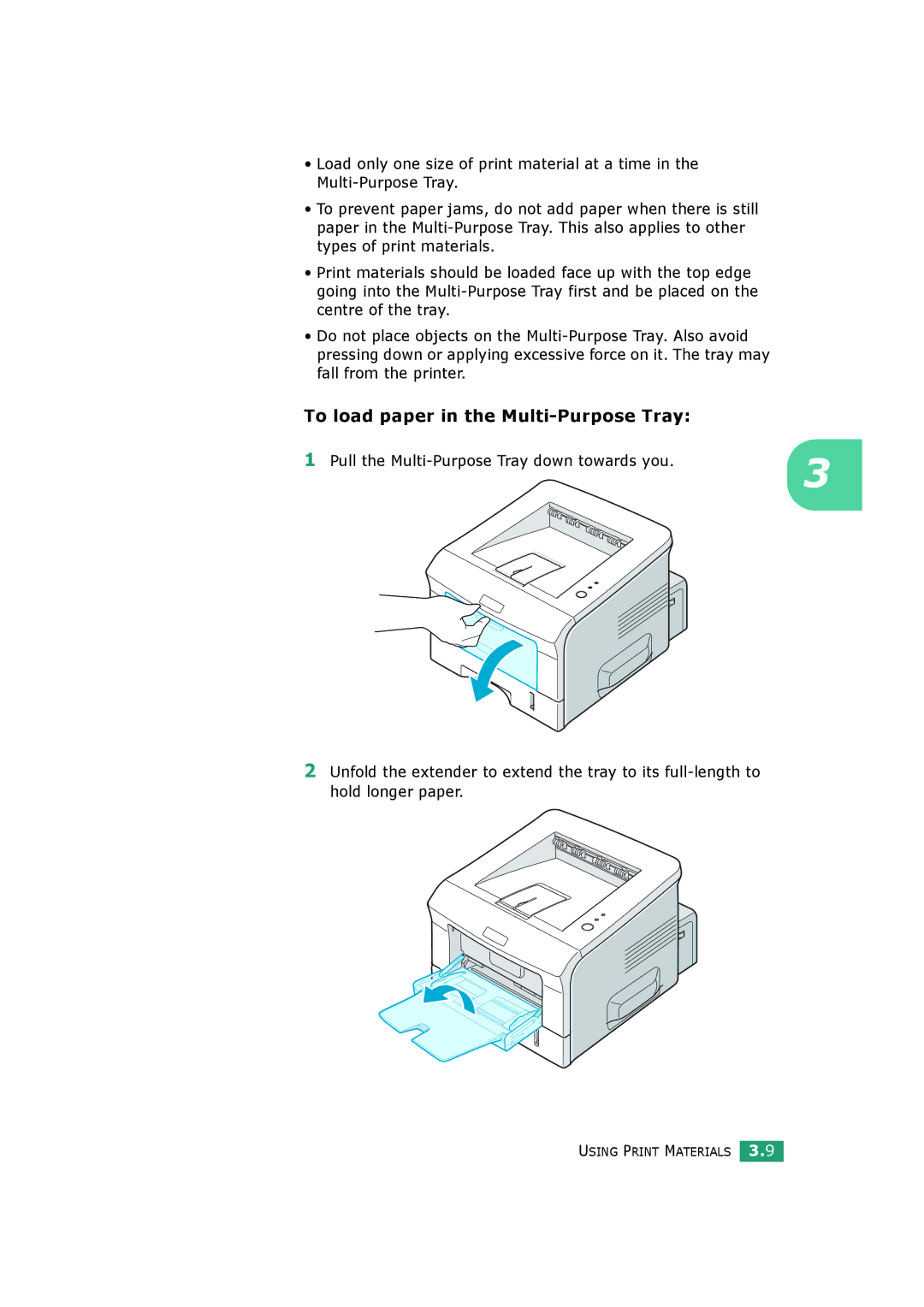 HP BP20N manual To load paper in the Multi-Purpose Tray 