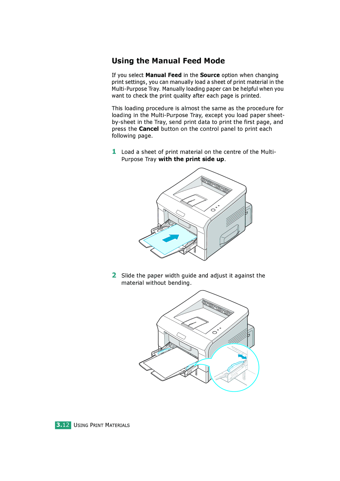 HP BP20N manual Using the Manual Feed Mode 