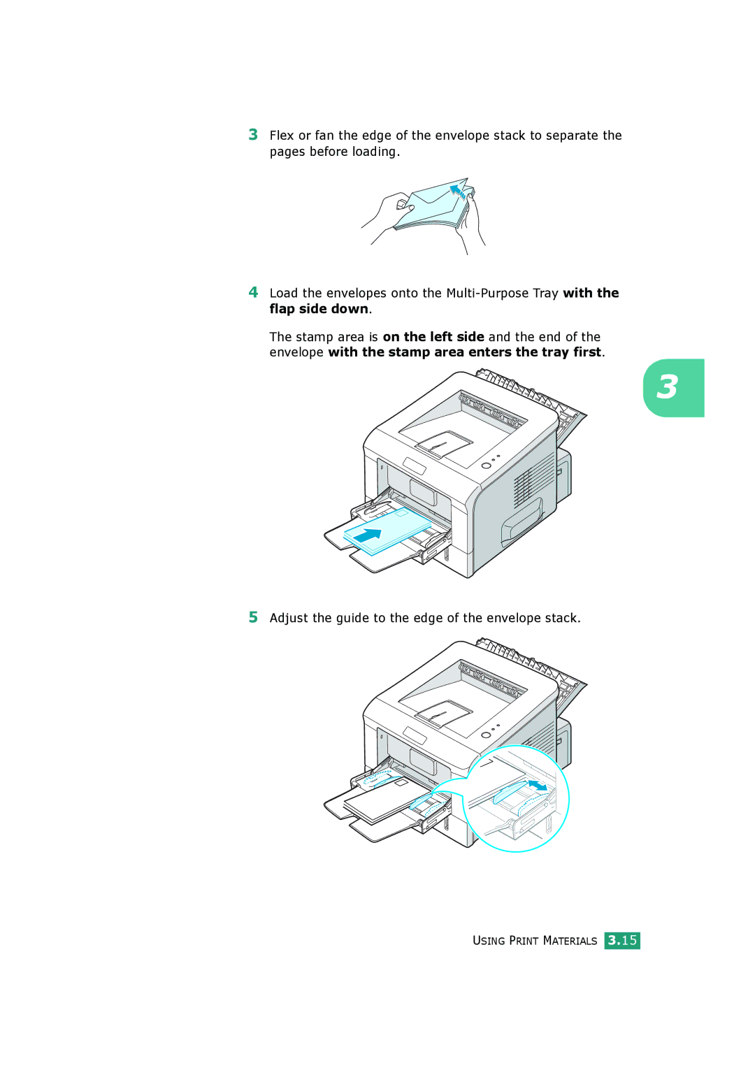 HP BP20N manual Adjust the guide to the edge of the envelope stack 