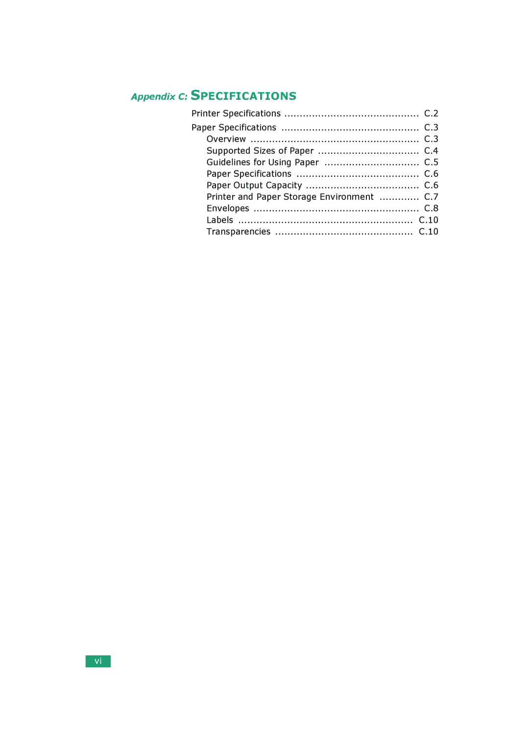 HP BP20N manual Appendix C Specifications 