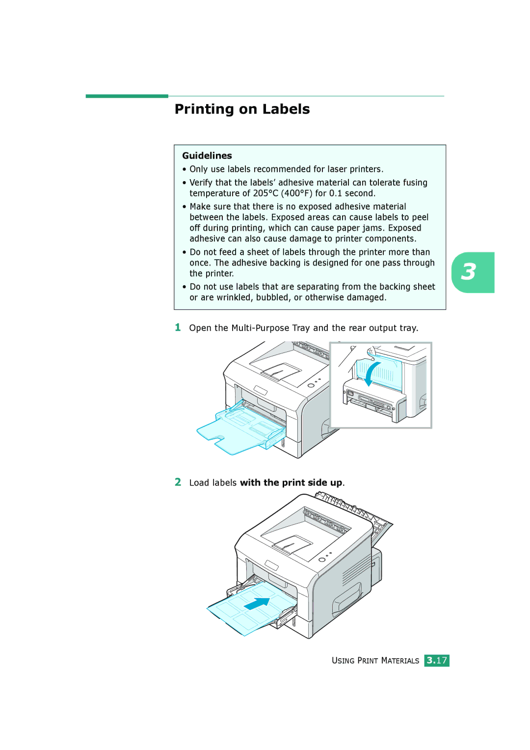 HP BP20N manual Printing on Labels, Load labels with the print side up 