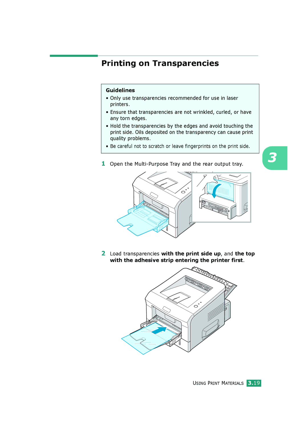 HP BP20N manual Printing on Transparencies 