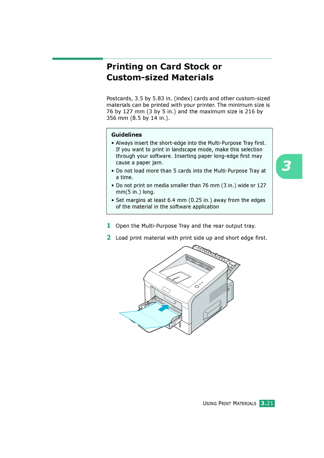 HP BP20N manual Printing on Card Stock or Custom-sized Materials 