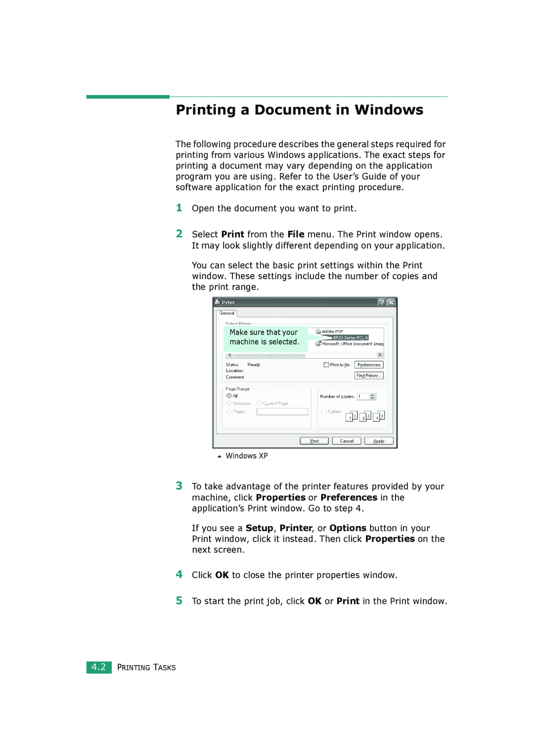 HP BP20N manual Printing a Document in Windows, Open the document you want to print 