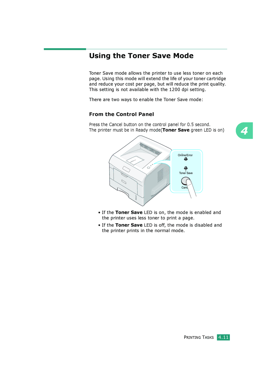 HP BP20N manual Using the Toner Save Mode, From the Control Panel, There are two ways to enable the Toner Save mode 