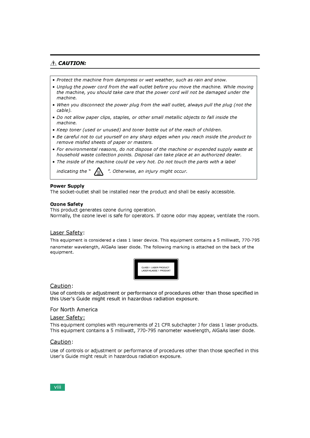 HP BP20N manual Laser Safety 