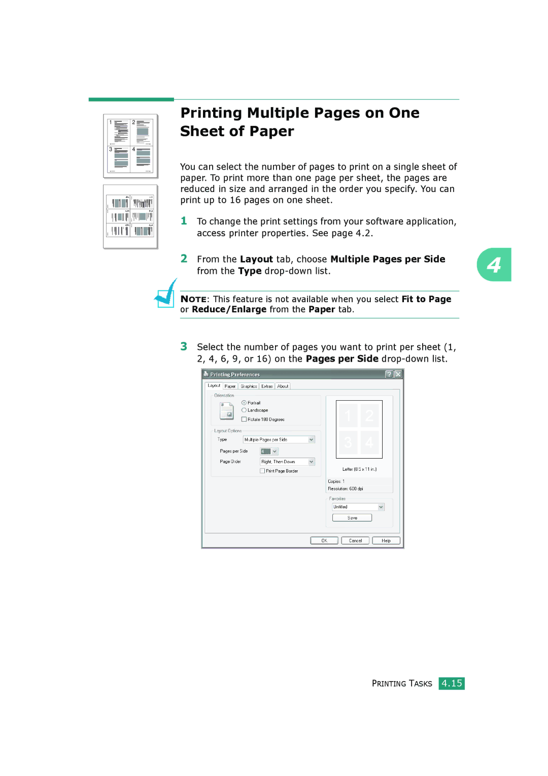 HP BP20N manual Printing Multiple Pages on One Sheet of Paper, From the Layout tab, choose Multiple Pages per Side 