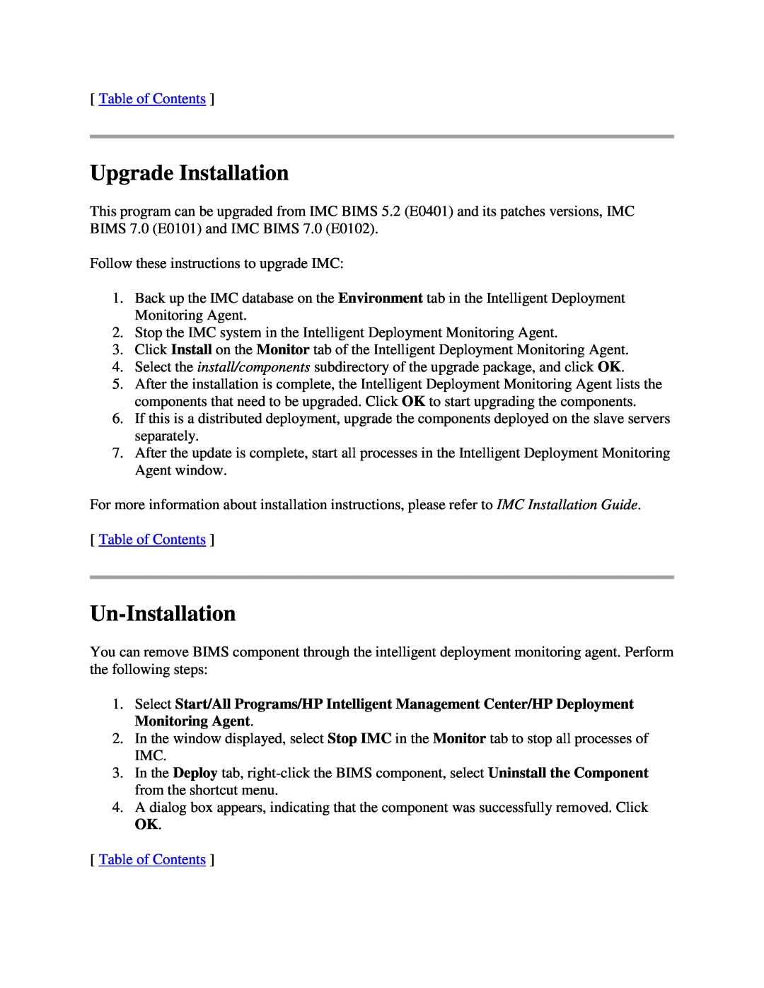 HP Branch Intellectual Management System Software manual Upgrade Installation, Un-Installation 