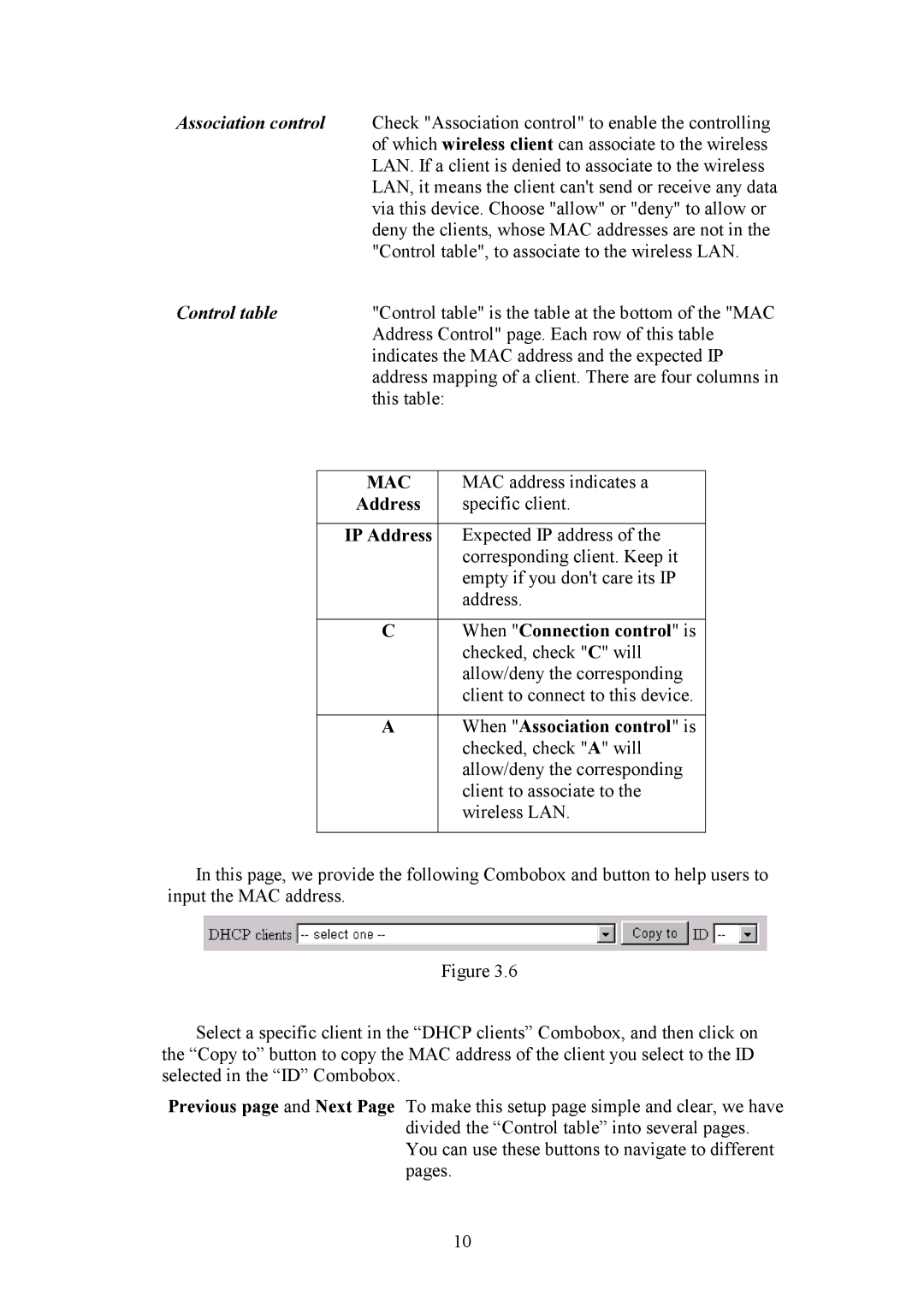 HP Bridge manual IP Address, When Connection control is, When Association control is 