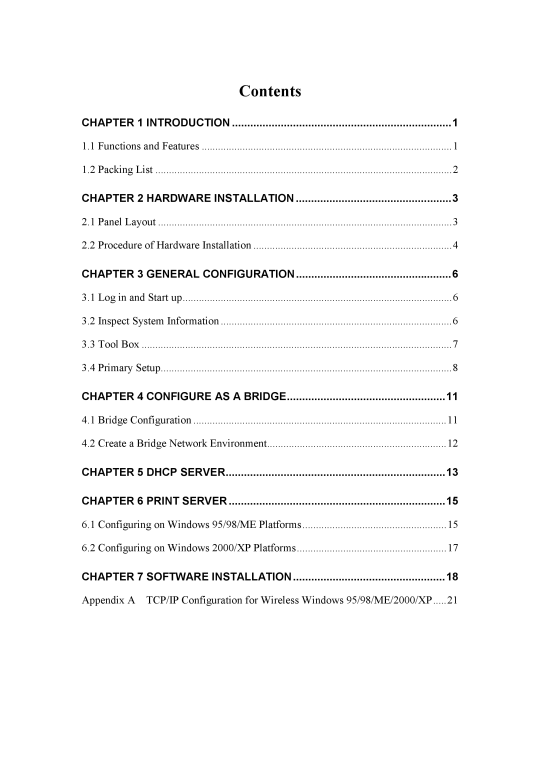 HP Bridge manual Contents 