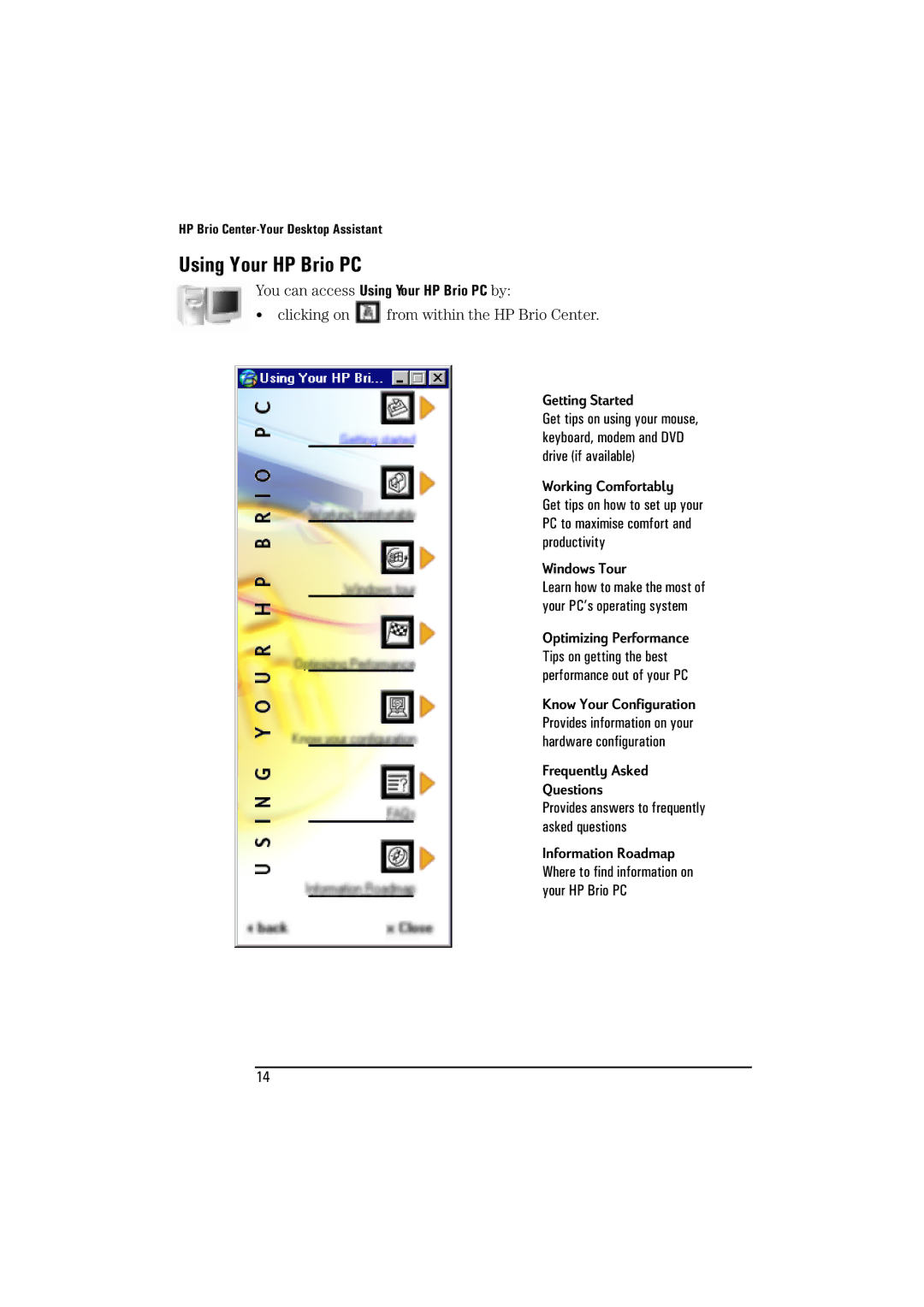 HP BrioBA410 manual Using Your HP Brio PC, Windows Tour 