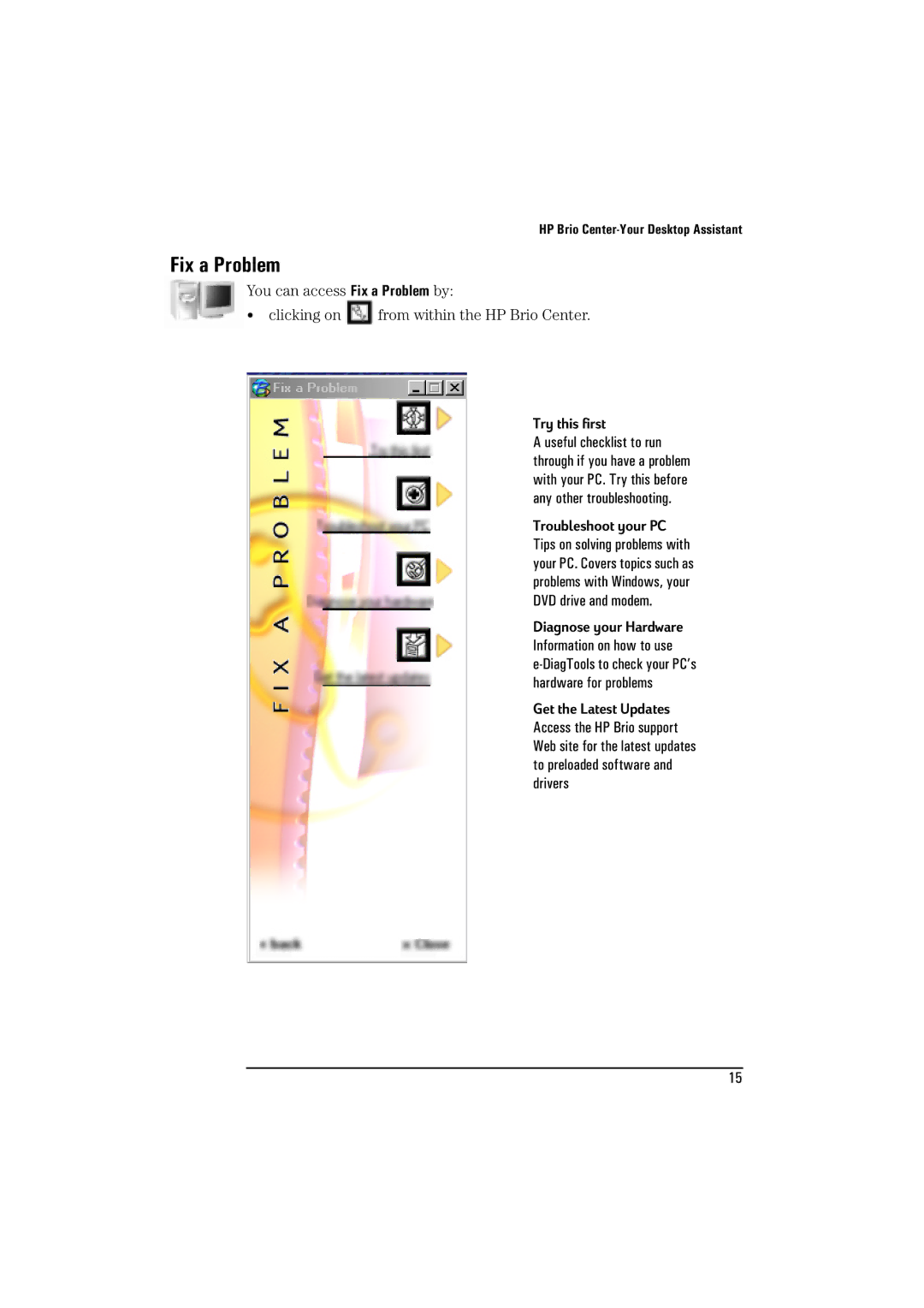 HP BrioBA410 manual Fix a Problem, Try this first 