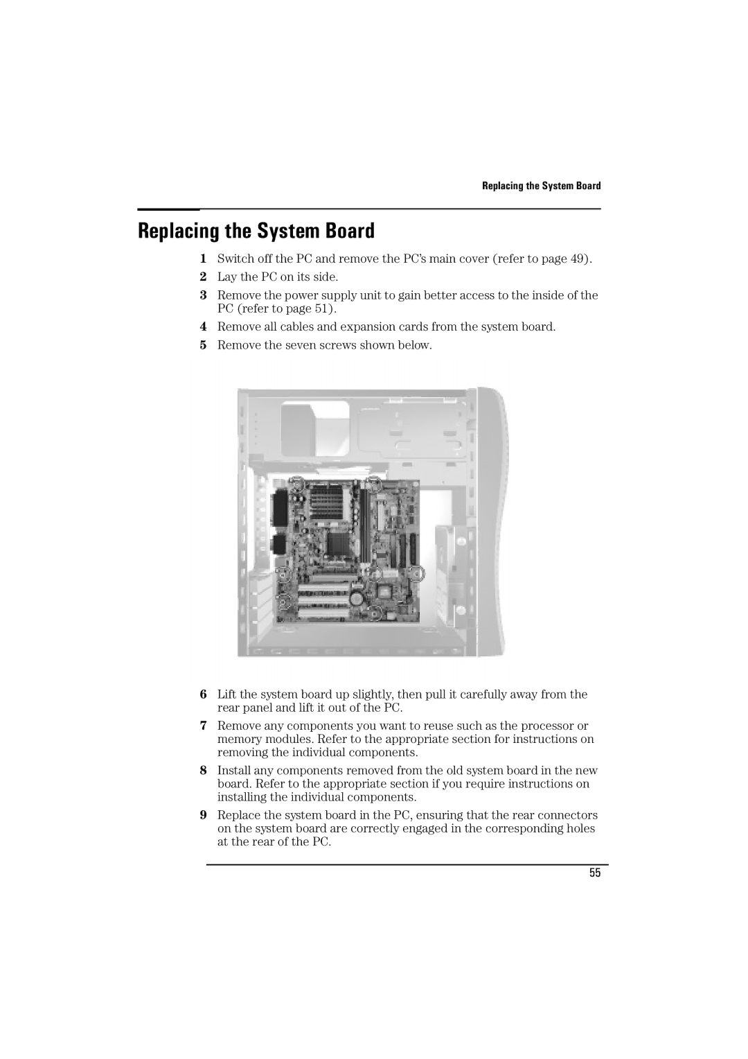 HP BrioBA410 manual Replacing the System Board 