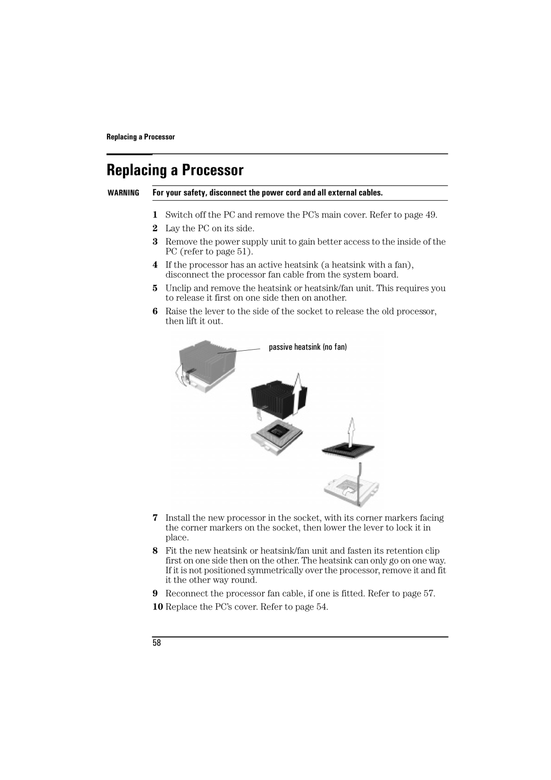 HP BrioBA410 manual Replacing a Processor 