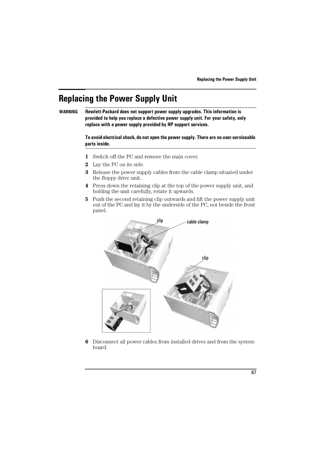 HP BrioBA410 manual Replacing the Power Supply Unit 