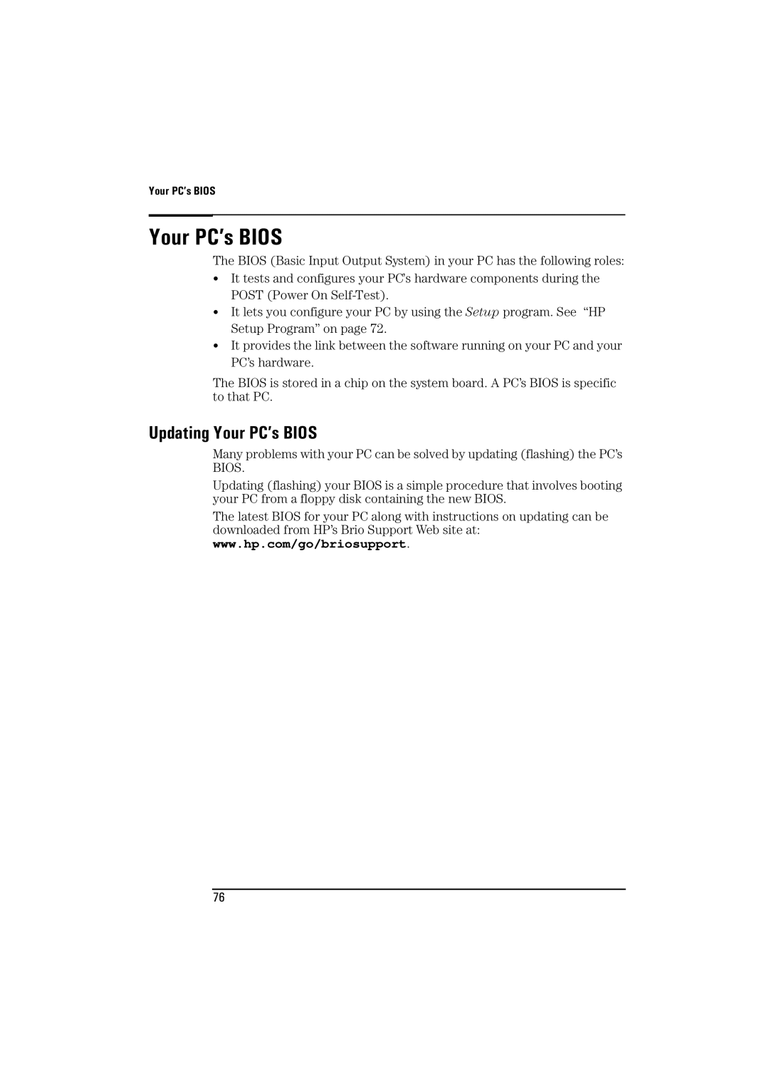 HP BrioBA410 manual Updating Your PC’s Bios 