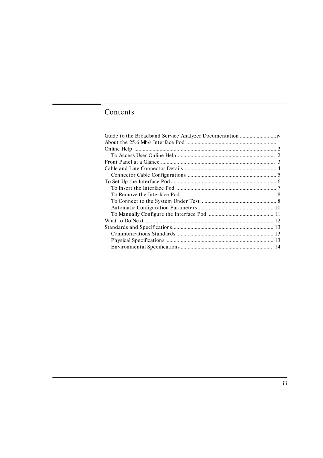 HP Broadband Service Analyzer manual Contents 