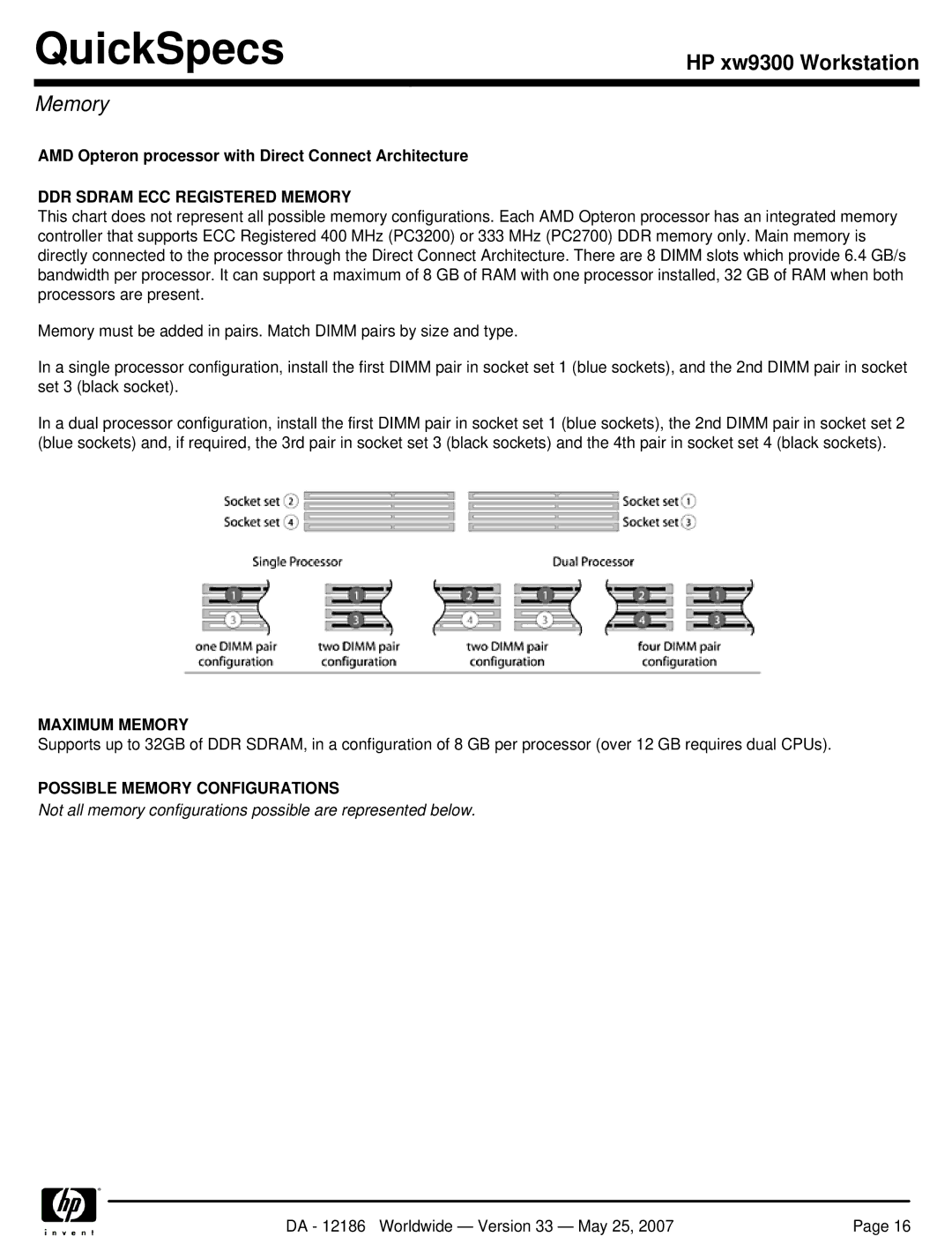 HP Broadcom NetXtreme Gigabit Ethernet I EA833AA manual Memory, AMD Opteron processor with Direct Connect Architecture 