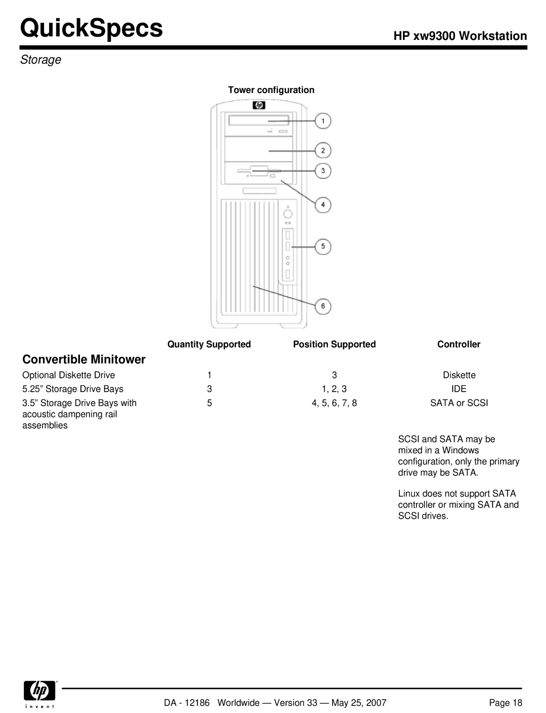 HP Broadcom NetXtreme Gigabit Ethernet I EA833AA manual Storage, Tower configuration, Ide 