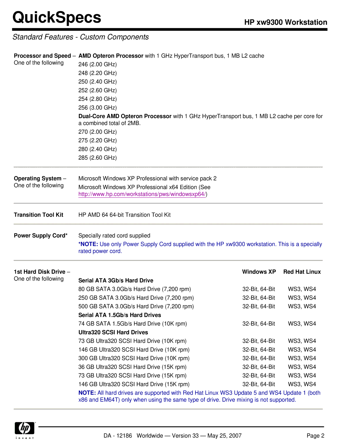 HP Broadcom NetXtreme Gigabit Ethernet I EA833AA manual Standard Features Custom Components, Serial ATA 3Gb/s Hard Drive 