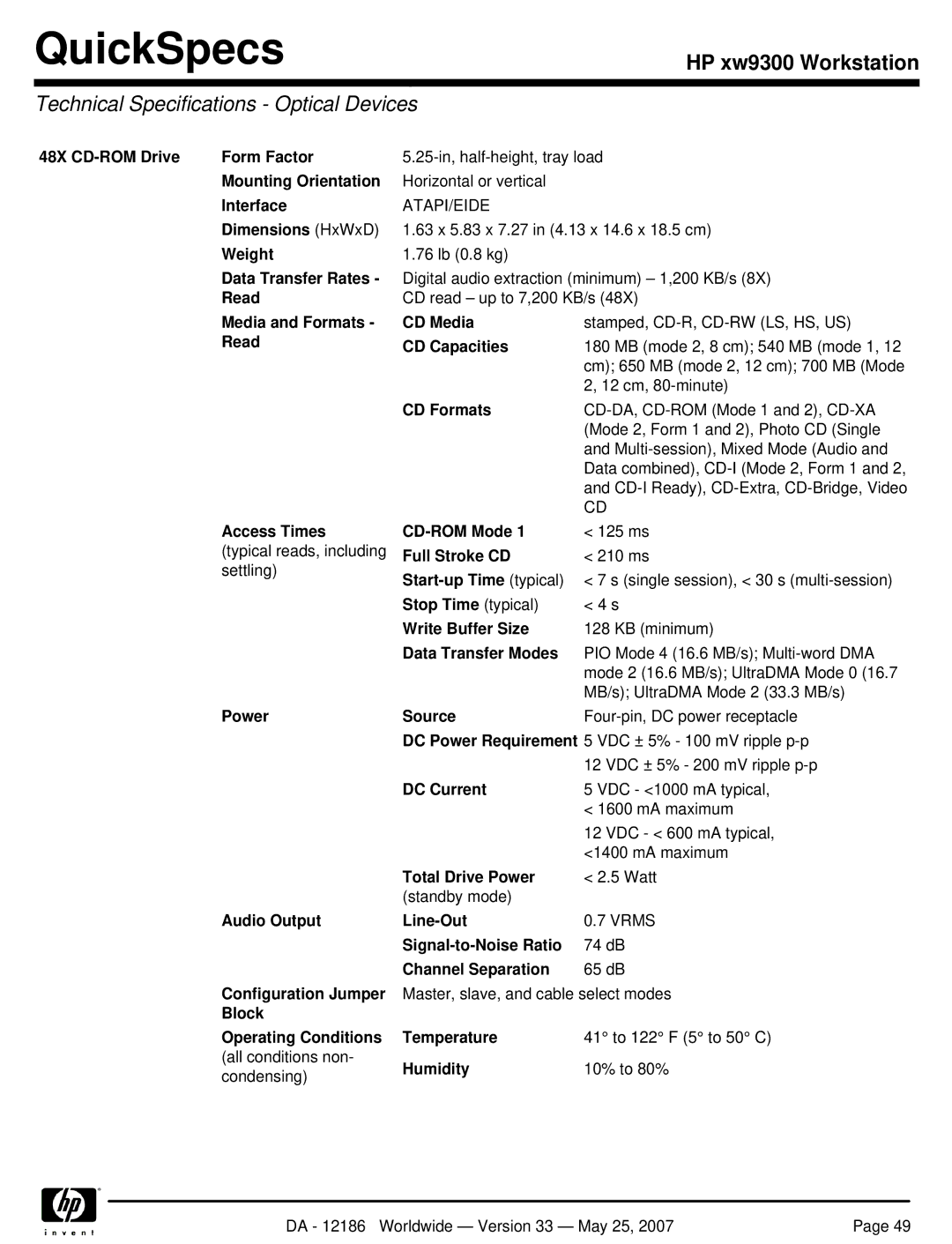 HP Broadcom NetXtreme Gigabit Ethernet I EA833AA manual Technical Specifications Optical Devices 