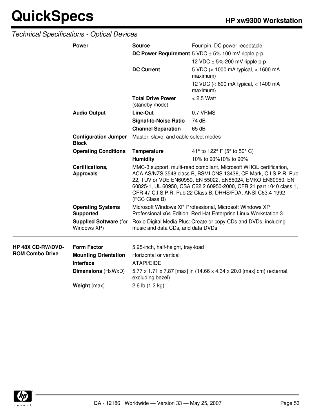 HP Broadcom NetXtreme Gigabit Ethernet I EA833AA manual Supplied Software for, HP 48X CD-RW/DVD- Form Factor 